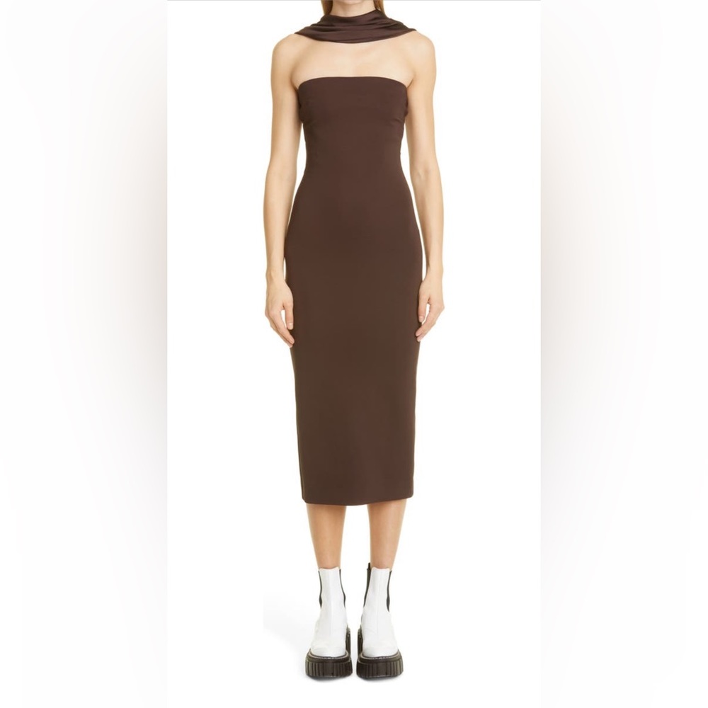 et Ochs Women's Jackie Scarf Neck Midi Dress - Brown - Size 8- Dark